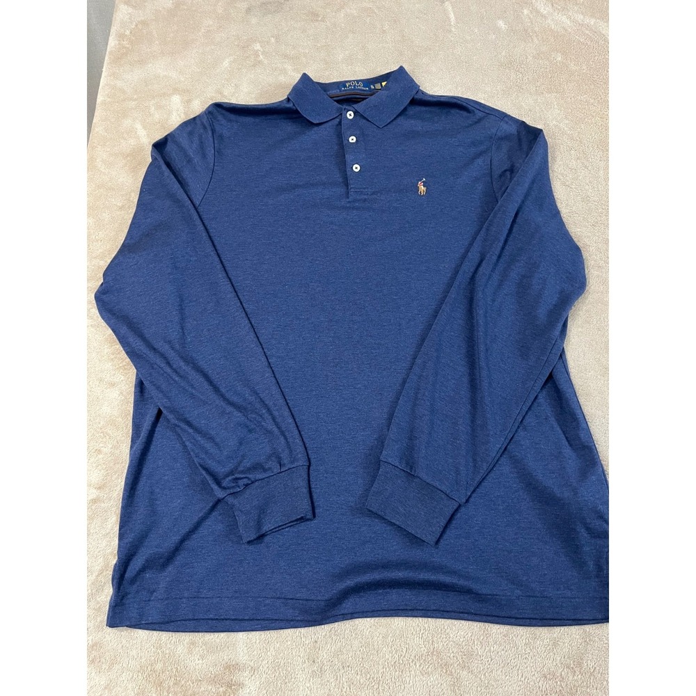 Polo Ralph Lauren Classic Fit Polo Shirt Flesh Pony Men's XL Navy Blue L/S EUC